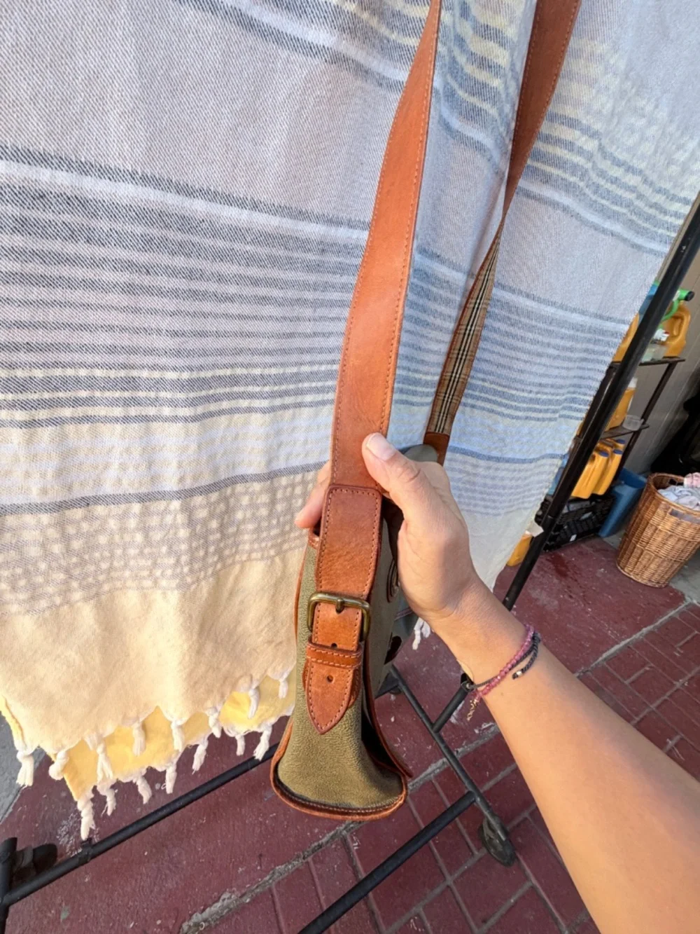 Vintage Burberrys Coated Canvas Messenger Crossbody Bag- OliveGrey